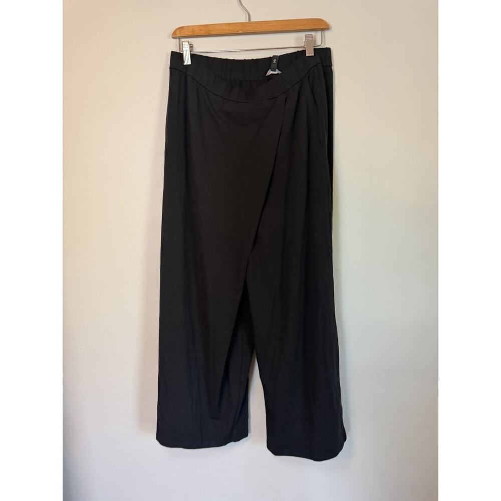 Eileen Fisher BLACK WIDE ANKLE WRAP PANT Tencel Stretchy Black Sz M NWT $178